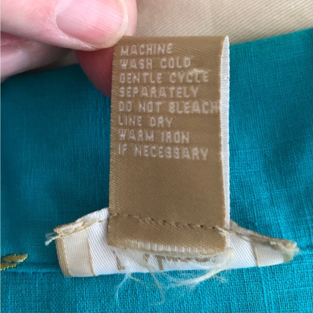 E Street Linen/Cotton Blend Button Front Embroidered Top Turquoise Size Large - Picture 7 of 10